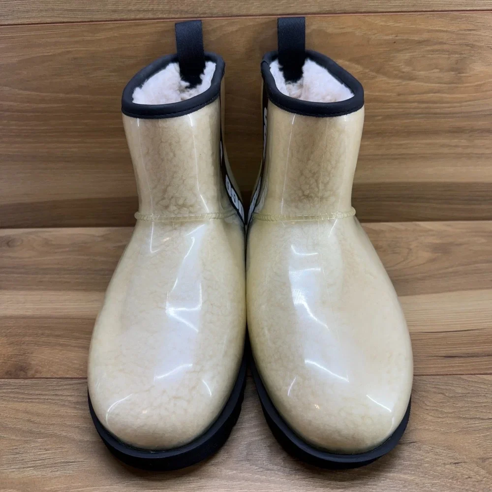 UGG Classic Clear Mini Boots Womens 9 Sherpa Shearling Fur Lined Black Jelly